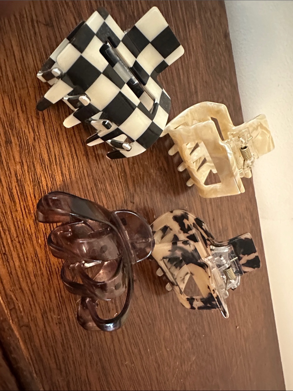 Hair Claw Clip Set – Black & White Checker, Cream, Brown, Tortoiseshell